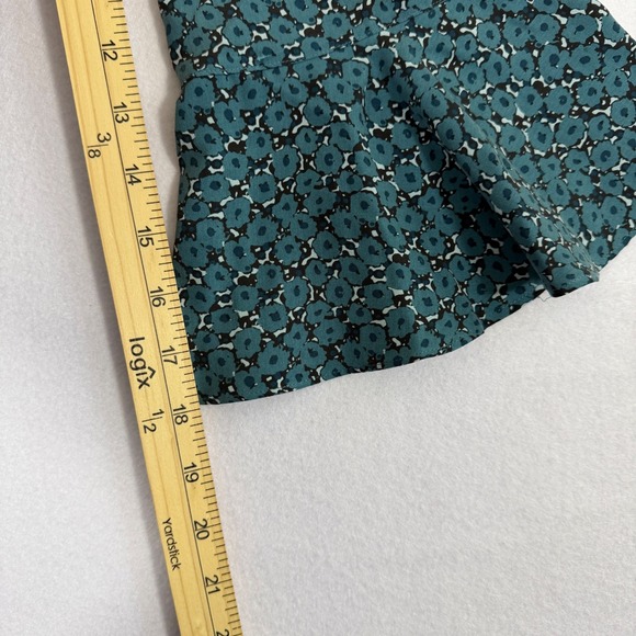 Coldwater Creek Womens Teal Floral 100% Silk Blouse Flounce Sleeve Size M - Picture 6 of 9